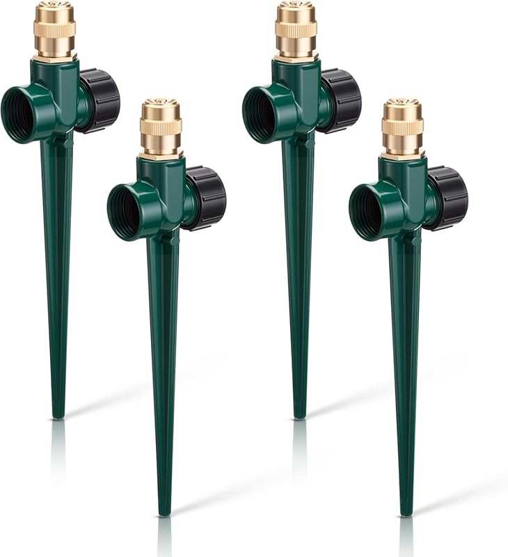 Tioncy 4-Pack Metal Lawn Sprinklers with Spike: 360° Rotation, Adjusta