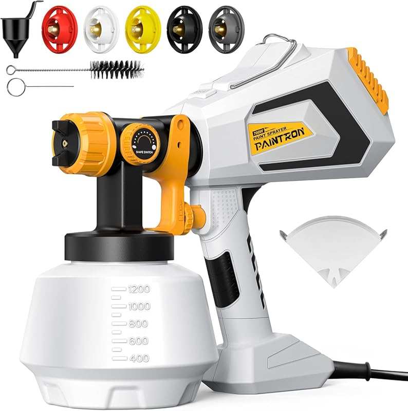 700W HVLP Electric Paint Sprayer: 1200ml container, 5 brass nozzles, 3