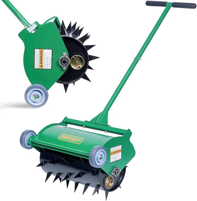 Heavy Duty Rolling Lawn Aerator - Manual Rotary Grass Aerator for Gard