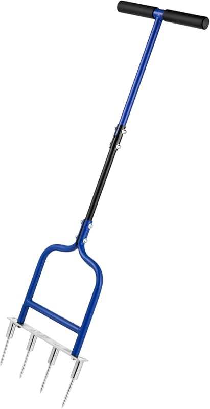 Manual Spike Tine Lawn Aerator Fork with Four 5.2'' Stainless Steel Spikes for Compacted Soil