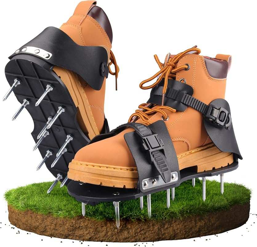 Adjustable Lawn Aerator Shoes with 26 Stainless Steel Nails for Soil A