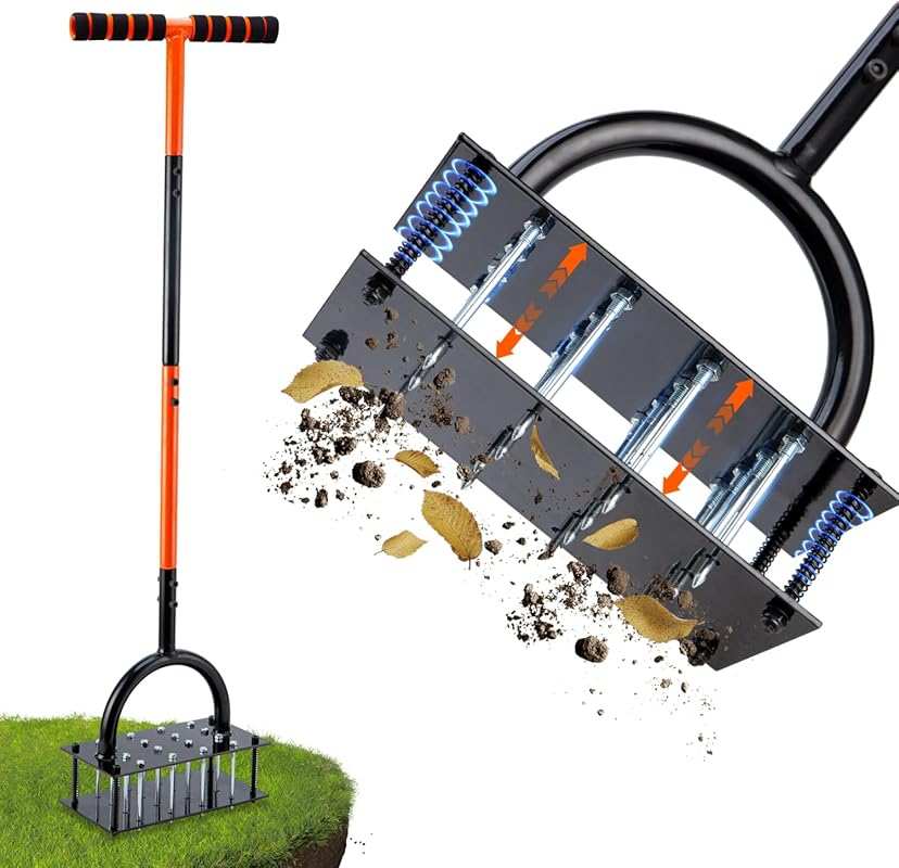 Bluesea Lawn Aerator with 16 Iron Spikes & Ergonomic T-Handle for Yard