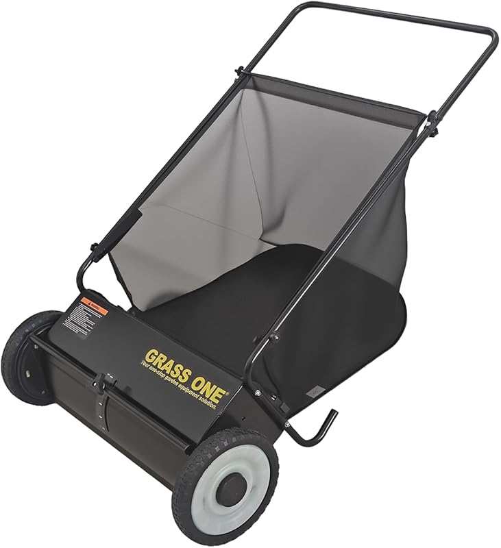 26 Inch Push Lawn Sweeper with 7 Cu.Ft Mesh Bag, 4 Spinning Brushes fo