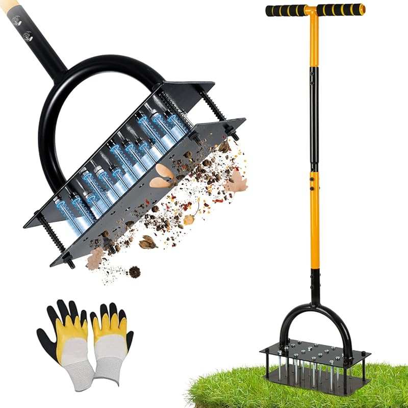 16 Steel Spikes Grass Aerator Tool with Spring-Loaded Design and Adjus