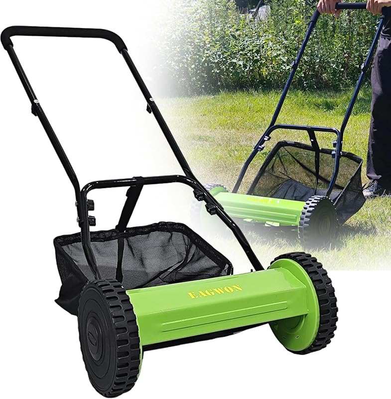 14-Inch Manual Push Reel Lawn Mower with Grass Catcher & Adjustable Height