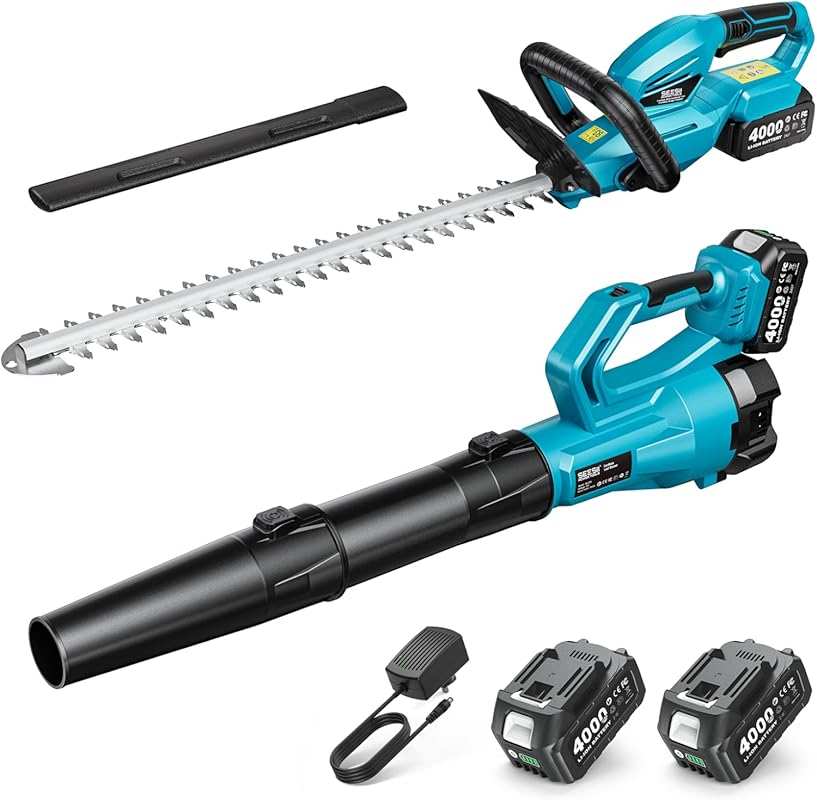 SEESII Cordless Hedge Trimmer & Leaf Blower Combo with 2x 4.0Ah Batter