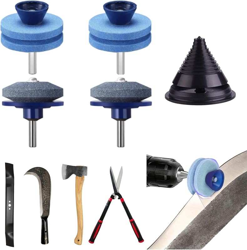 4 PCS Lawn Mower Blade Sharpener Set with Hexagonal Handle for Drills,