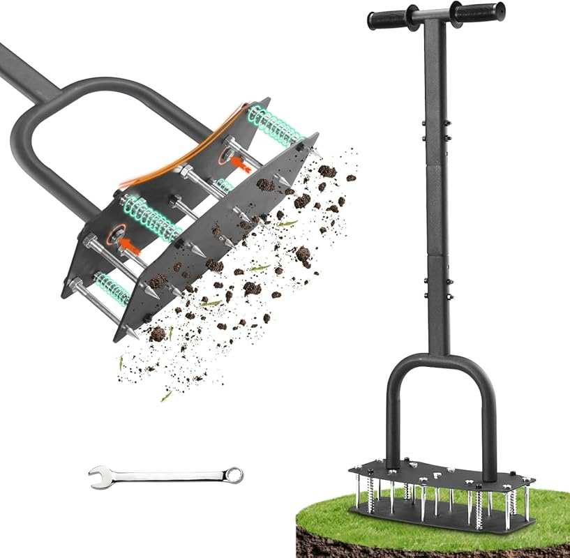 Lawn Aerator Tool for Clay Soil: Heavy-Duty 11 Spikes, Kick to Unclog,