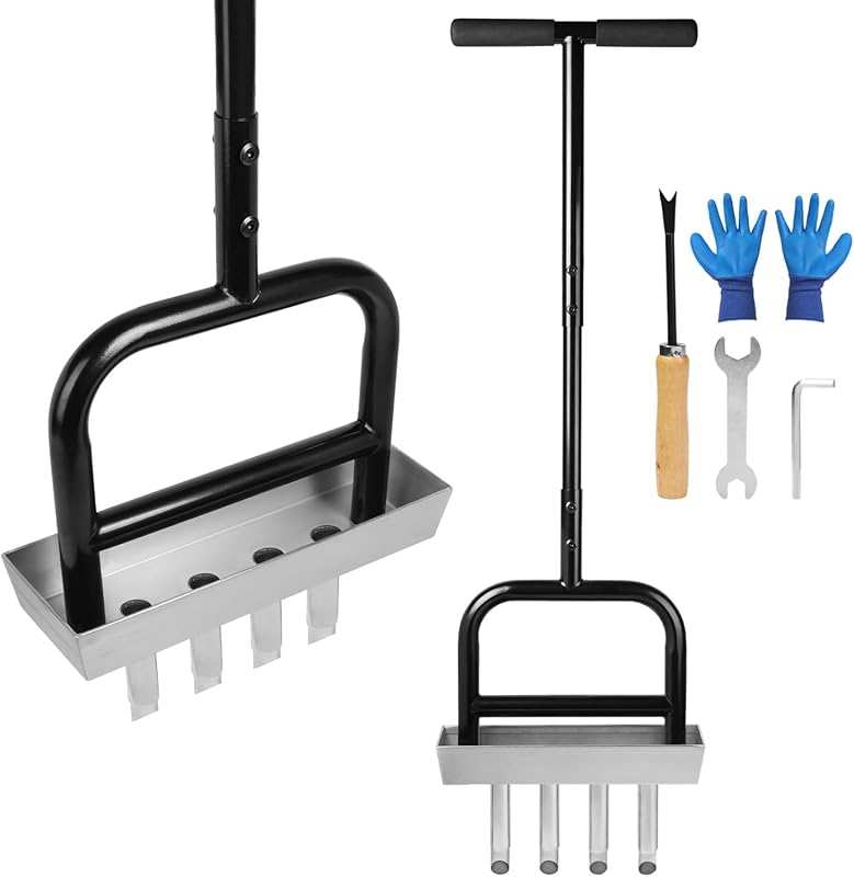 Lalago 93cm Manual Lawn Core Aerator with 2 Teeth and Storage Tray for