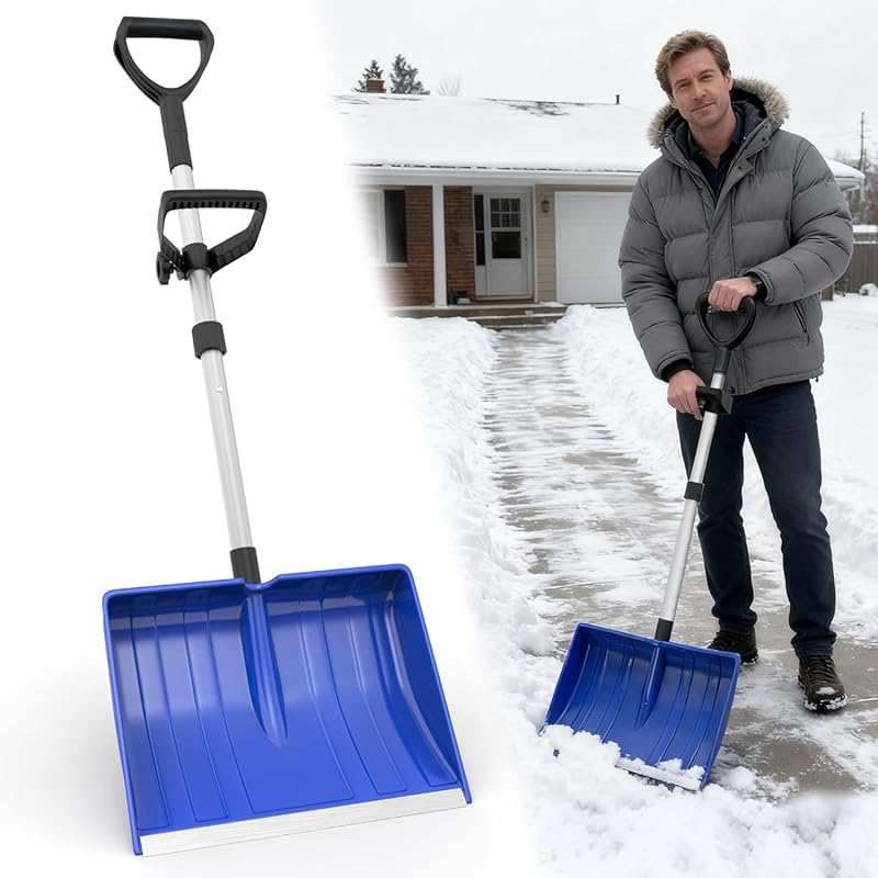 48-Inch Lightweight Ergonomic Snow Shovel with Double Handle for Home 