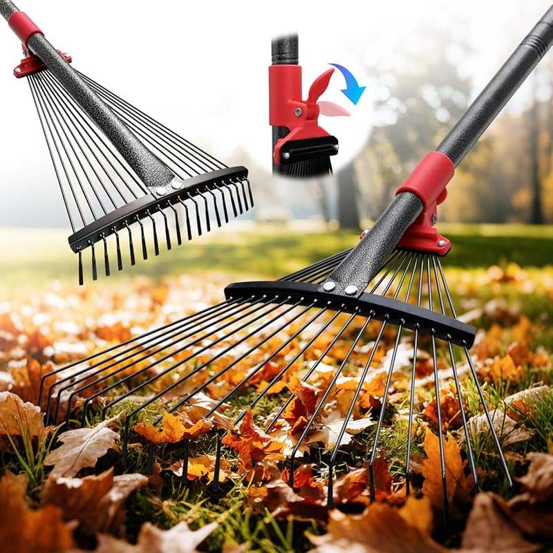 Heavy Duty Adjustable Metal Garden Leaf Rake with Expandable 8-17