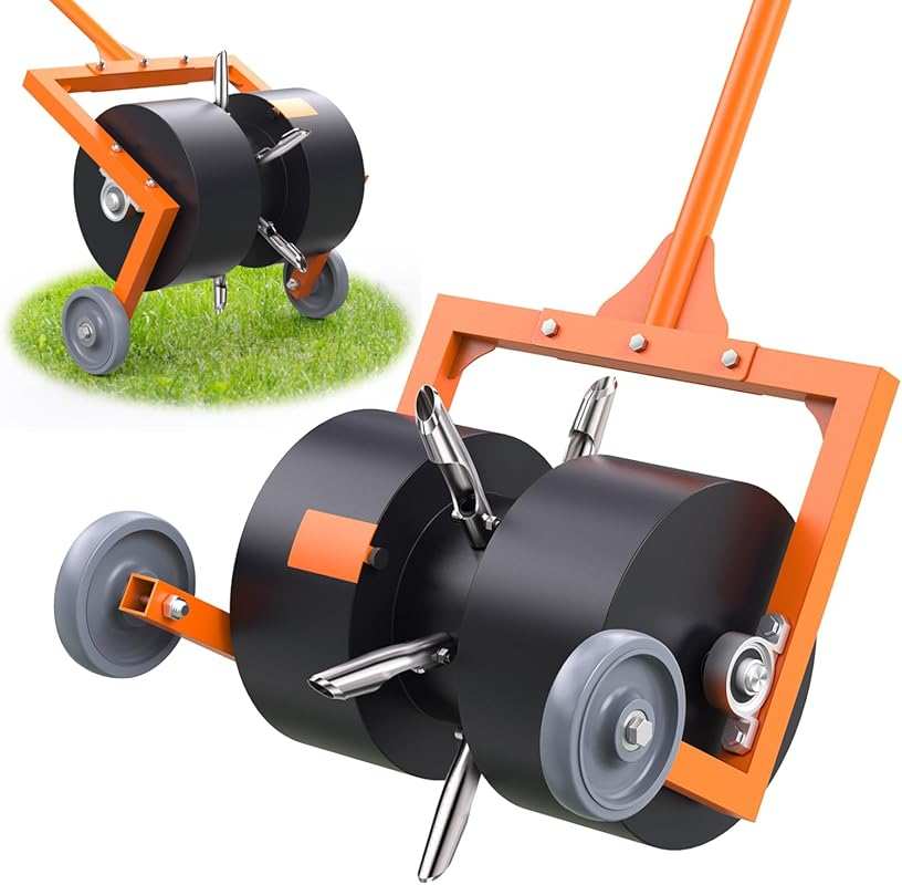 Rolling Lawn Aerator Tool with Hollow Tines and Wheels for Effective L