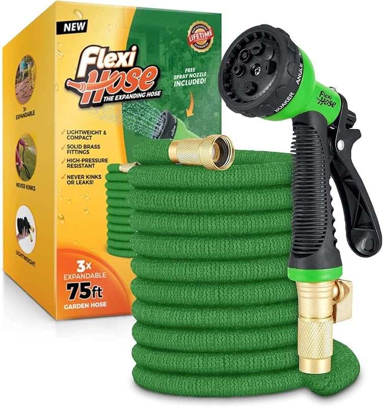 Flexi Hose 50FT Green Expandable Garden Hose, Lightweight, No-Kink, 3/