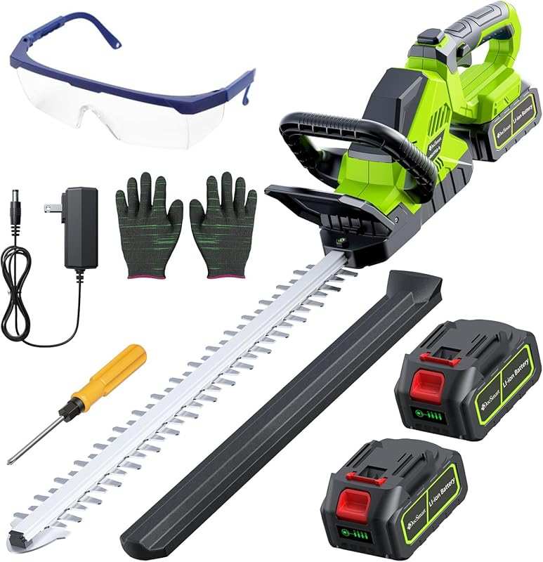 20'' Cordless Hedge Trimmer: 2x 4000mAh Batteries, 180° Rotatable Head