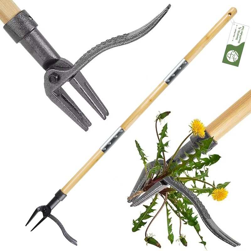 Stand Up Heavy Duty Weed Puller Tool with Long Handle & 4-Claw Head