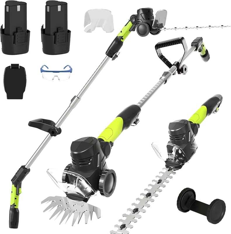 Lightweight 3-in-1 Cordless Hedge Trimmer with 13ft Reach, Dual Batter