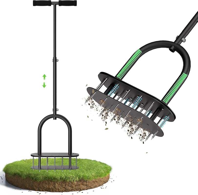 seasky Manual Lawn Aerator Tool with Padded Handle & 15 Solid Steel Sp