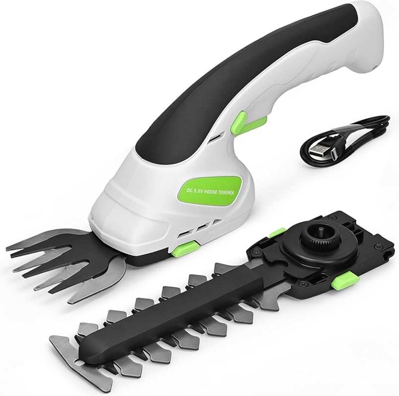 2-in-1 Cordless Hedge Trimmer & Grass Shear: 2.0Ah Battery, Type-C Cab