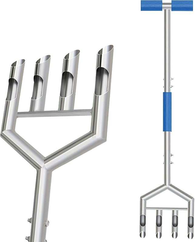 4-Hollow Tine Manual Lawn Aerator: Handheld Soil Coring Tool for Lawn 