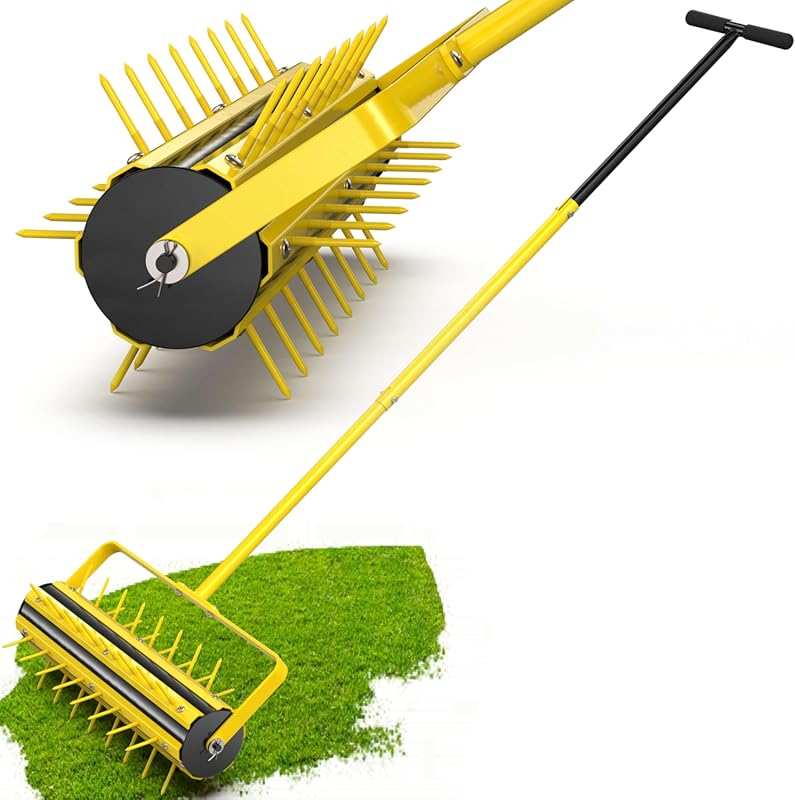 Upgraded 20 Inch Manual Rolling Lawn Core Aerator with Steel Spikes & 