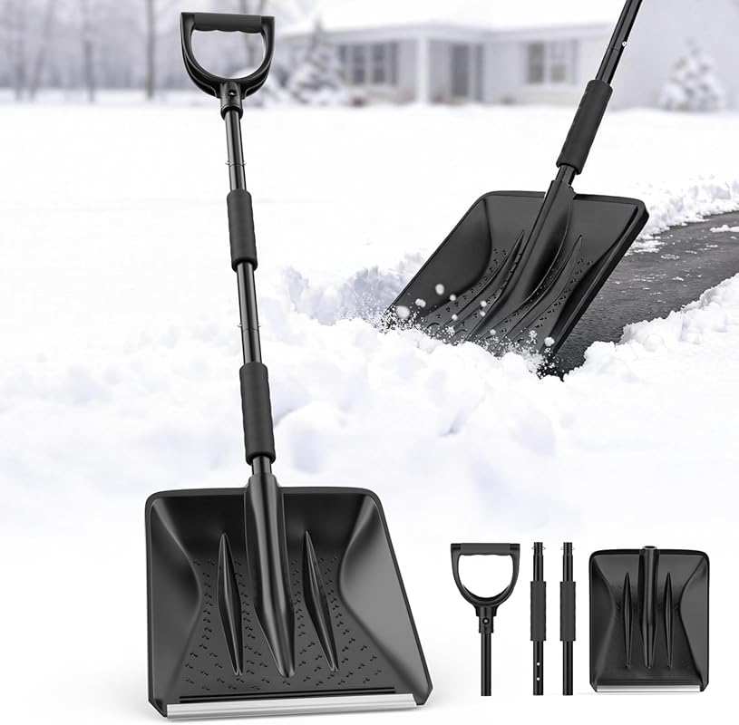 Portable 42-Inch Snow Shovel with Assist D-Handle and 11-Inch Blade fo
