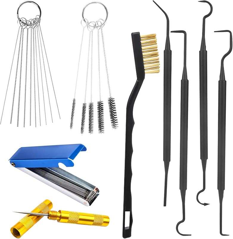 9Pcs Carburetor Jet Cleaning Tool Kit: Stainless Steel Needles, Brushe