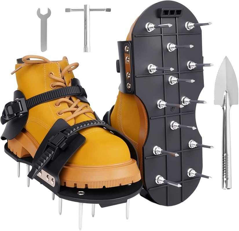 Lawn Aerator Shoes for Grass with Cleaning Shovel and Extra Spikes for