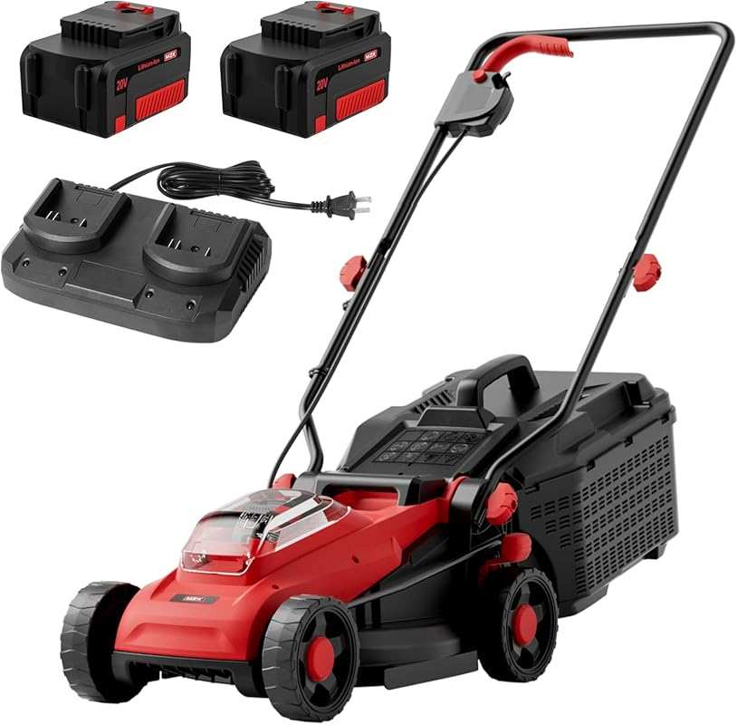 MZK 20V 13-Inch Cordless Electric Lawn Mower with Adjustable Height an
