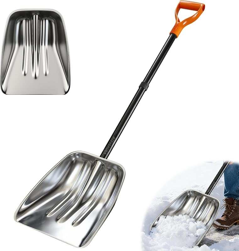 Heavy-Duty Metal Snow Shovel with D-Handle for Driveway Snow Removal