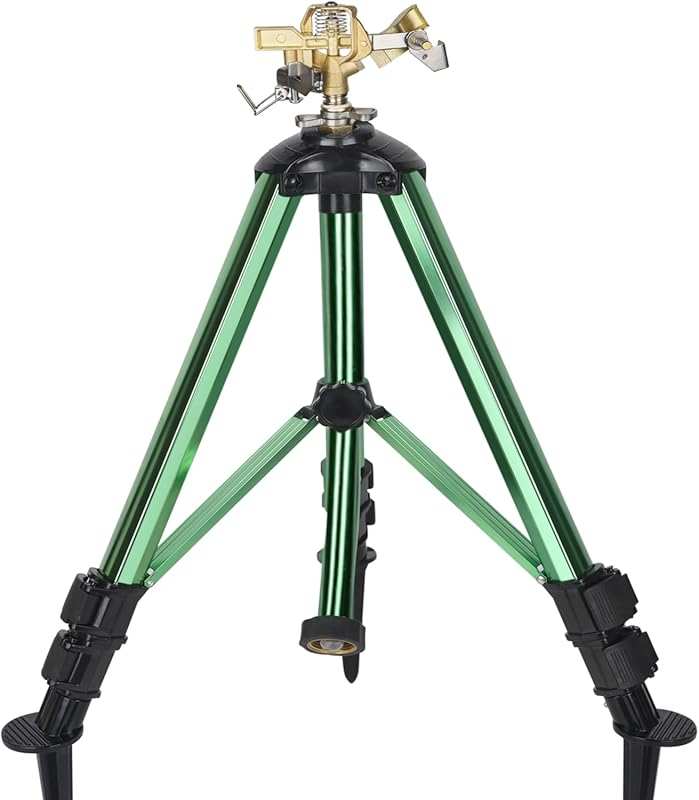 360° Adjustable Brass Impact Sprinkler on Heavy Duty Metal Tripod Base