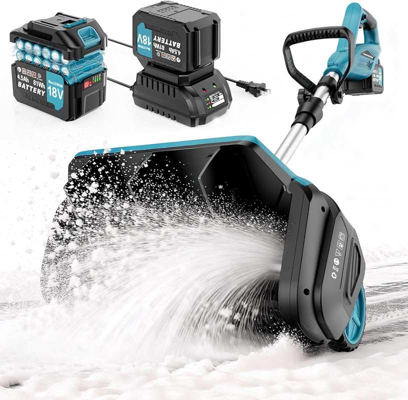 Brushless Electric Snow Shovel with Wheels, 9000mAh Cordless Snow Blow