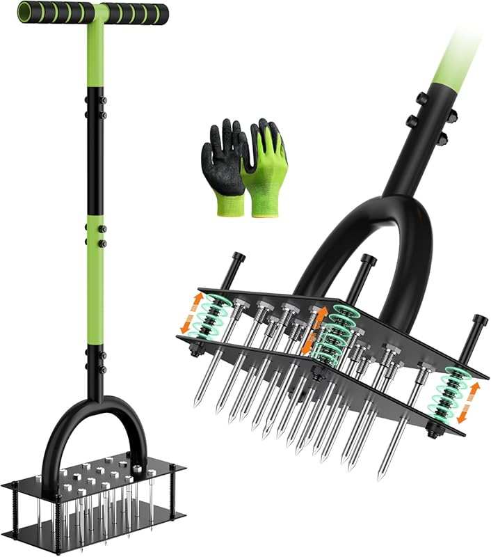 Manual Lawn Aerator Tool with 16 Spikes & Automatic Soil Ejection for 
