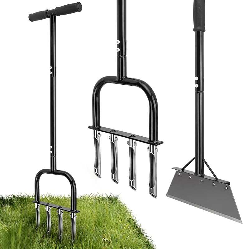 2-in-1 Lawn Aerator & Weeding Tool Set with Snow Shovel for Yard Care