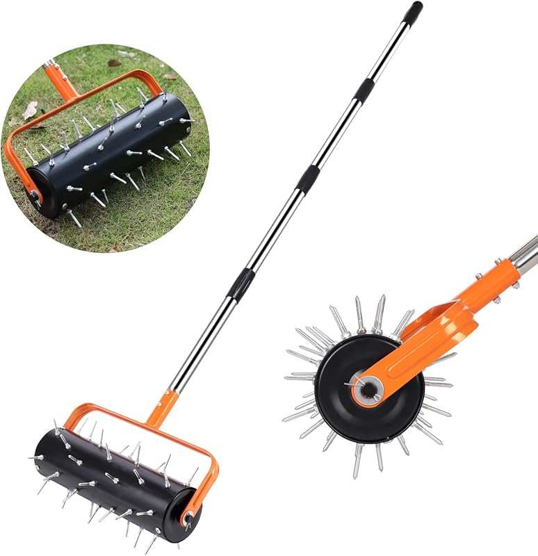 71 Inch Rolling Lawn Aerator Tool: Heavy-Duty Manual Roller with 42 Sp