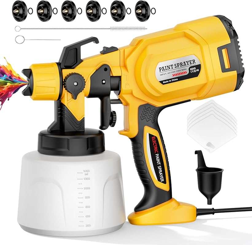 1000W Paint Sprayer with 6 Brass Nozzles, 1400ml Container, 3 Spray Pa