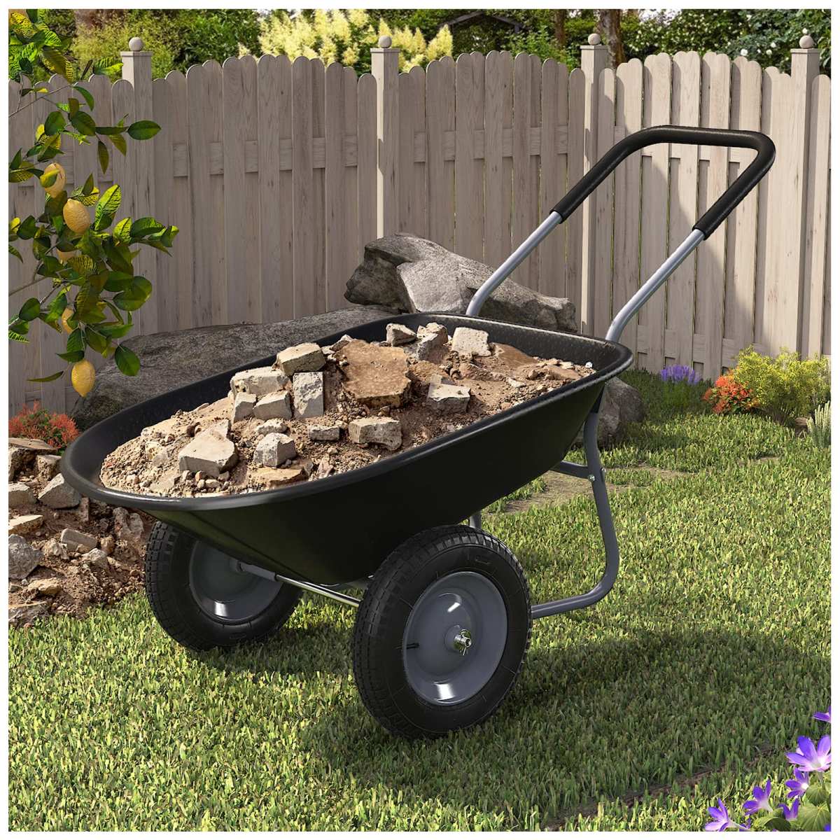 ARNOT Enlarged 2-Wheel Wheelbarrow, Easy Loading and Dumping Garden Cart, Heavy 