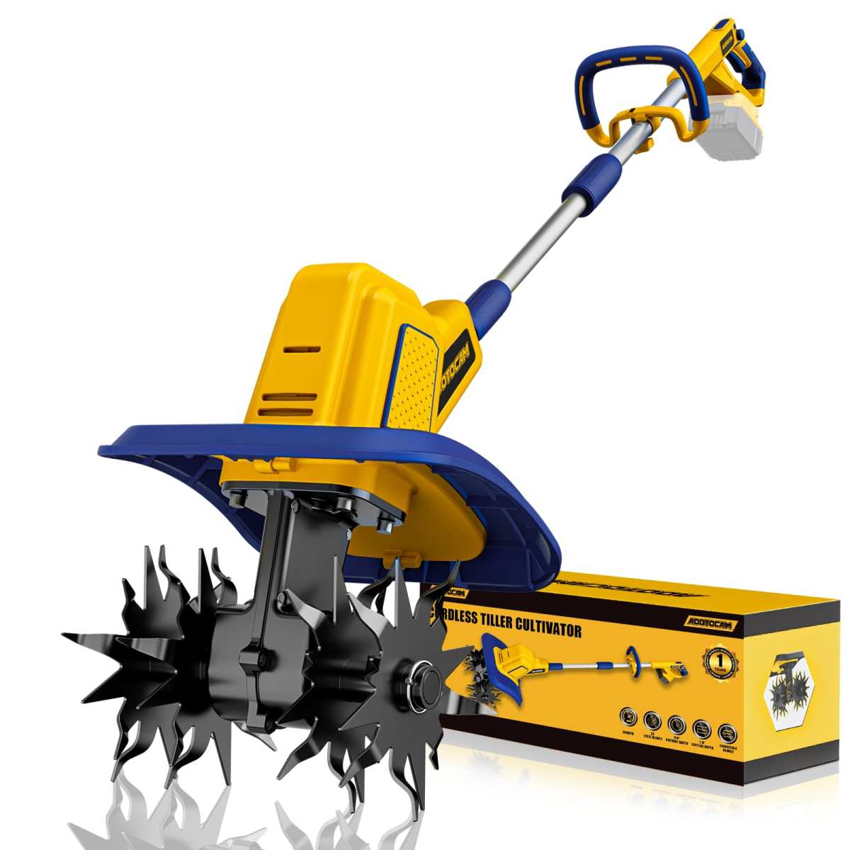 Cordless Tiller Cultivator Compatible with Dewalt 20V Battery, 360RPM Battery Po