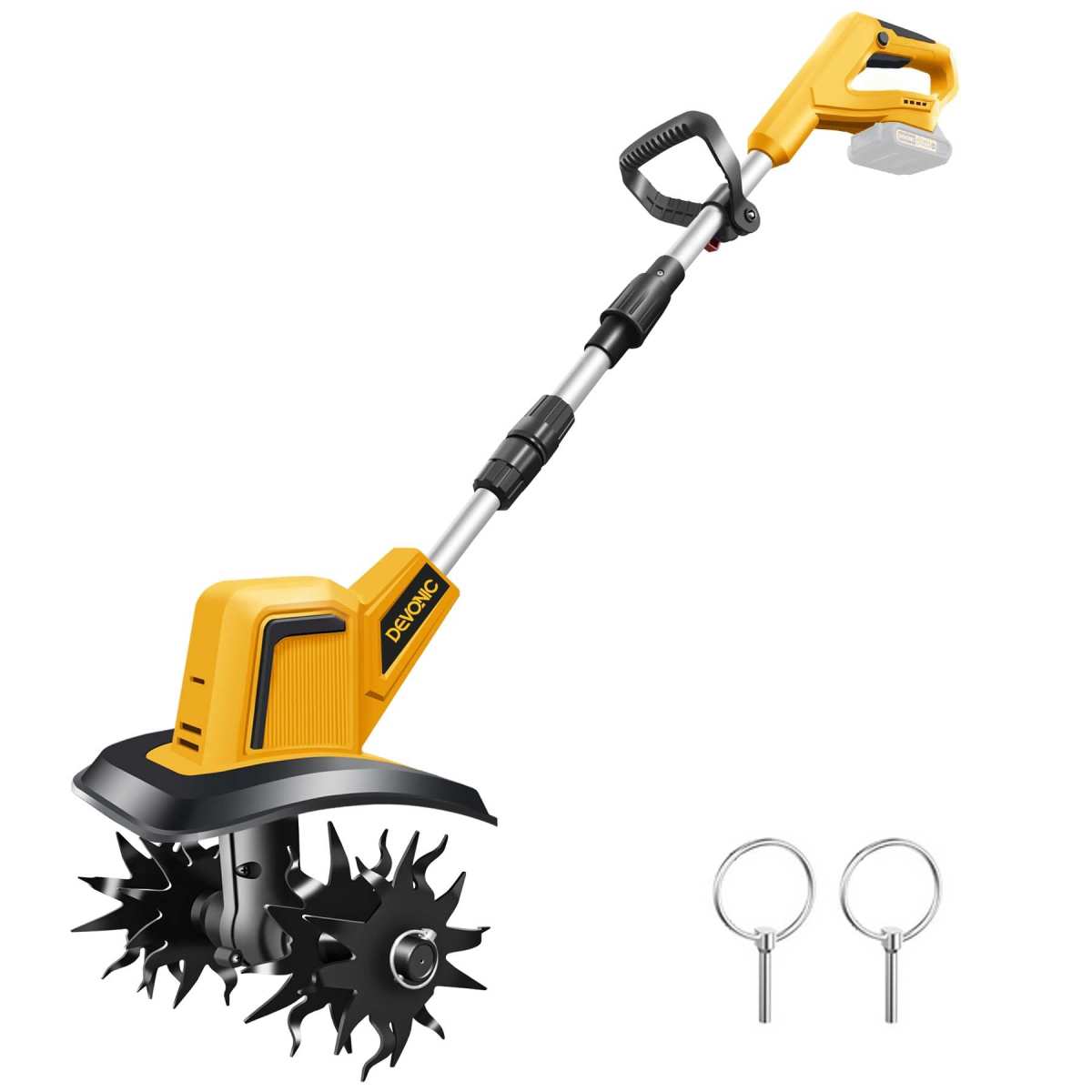 DEVONIC Cordless Electric Garden Tiller,330RPM Electric Garden Tiller, 8 in Till