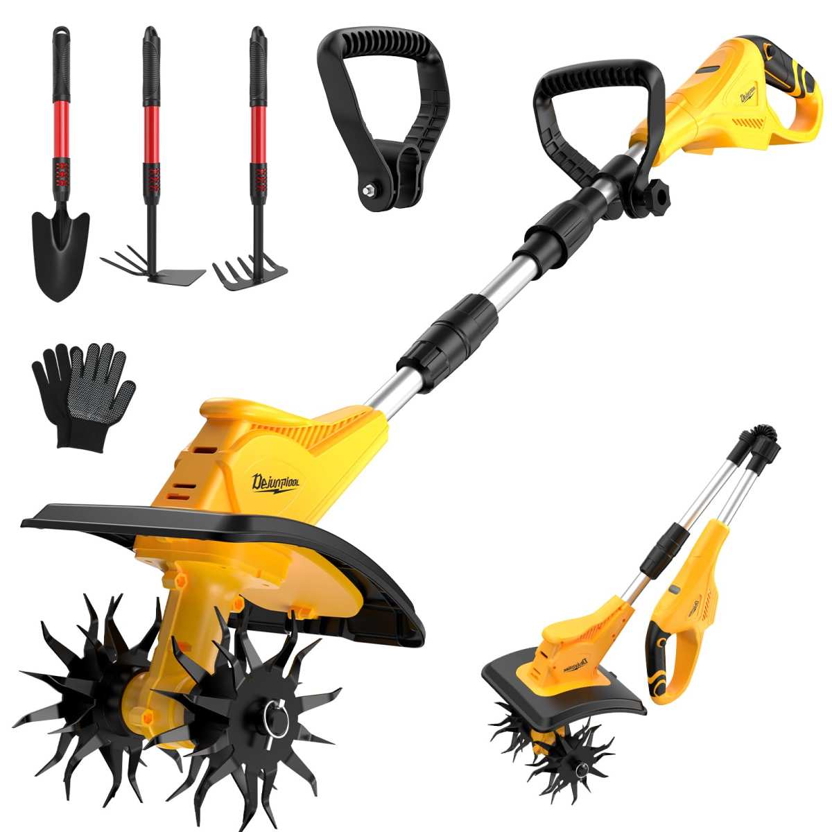 Cordless Tiller Cultivator Compatible with DEWALT 20V MAX Battery, Folding Elect