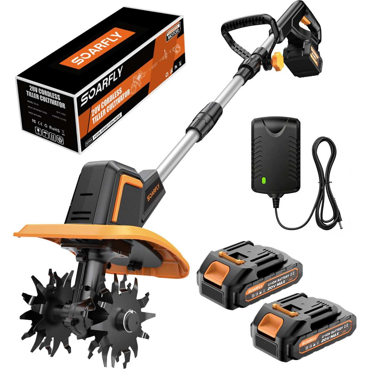 Upgraded Cordless Tiller for Gardening with Dual 2.0Ah Batteries, 48 Steel Tines
