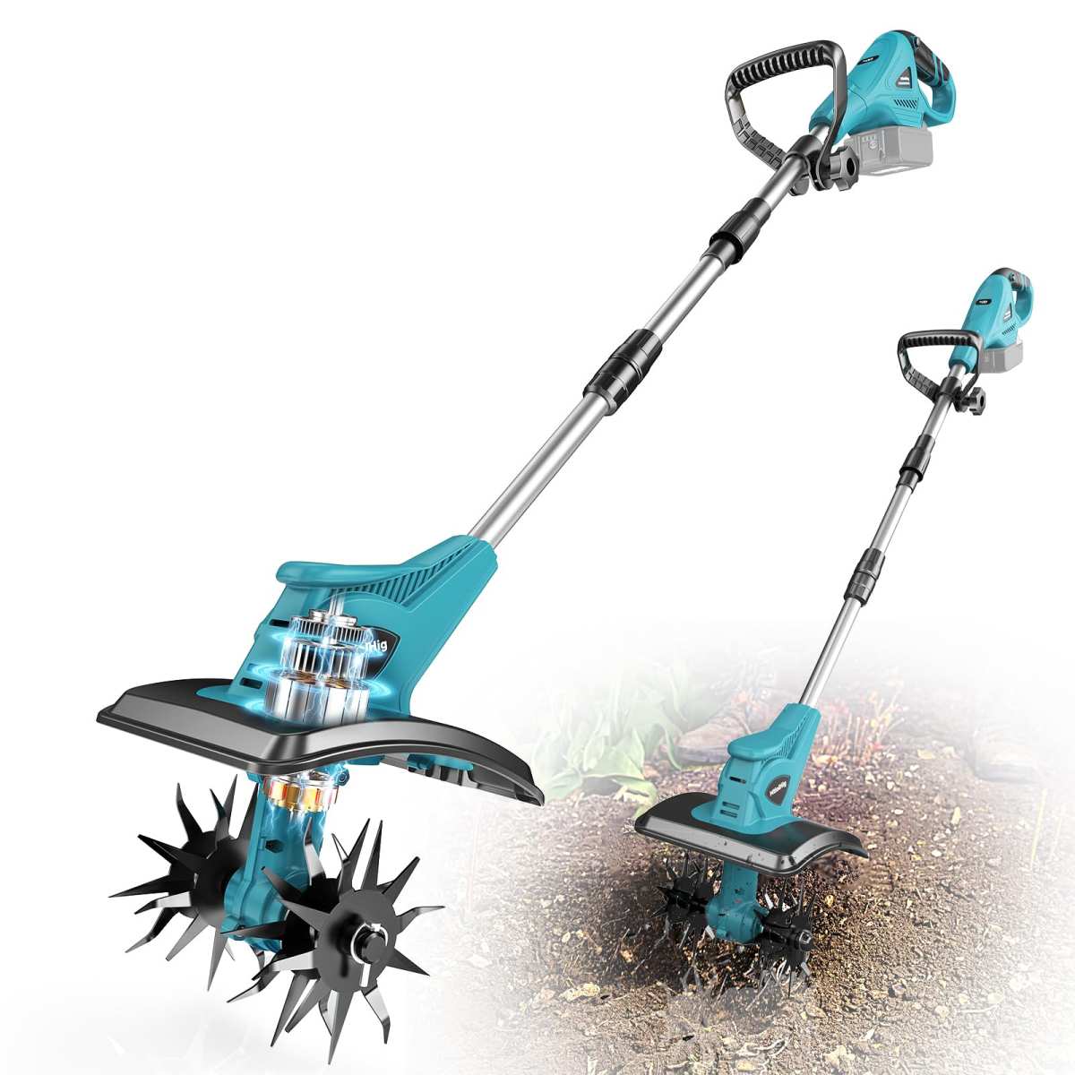 Cordless Tiller Cultivator Compatible with Makita 18V: MtiolHig Tiller for Garde
