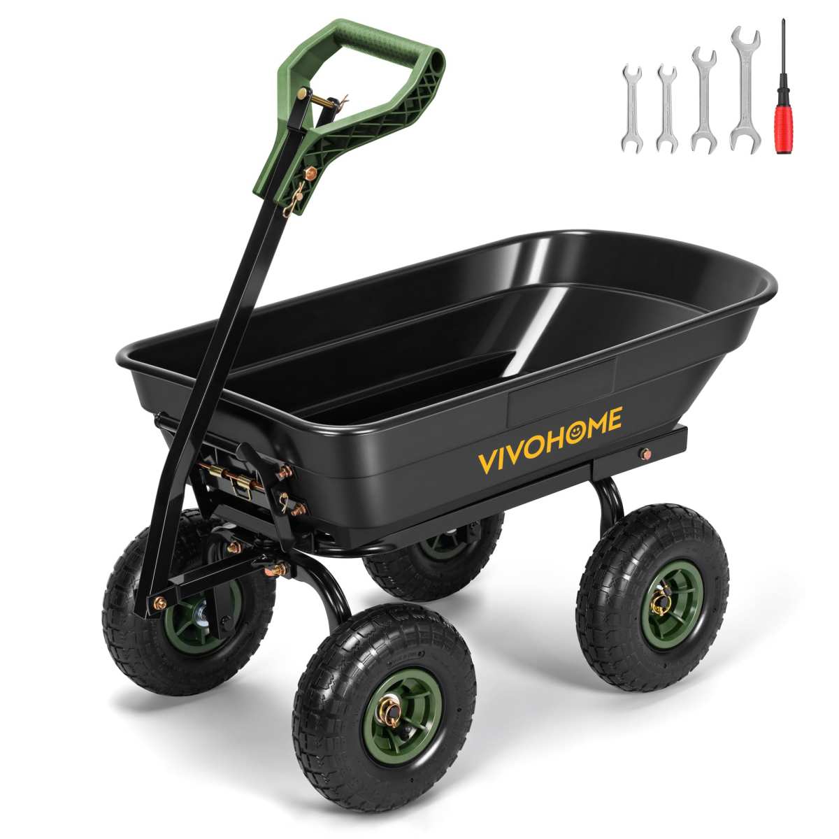 VIVOHOME 4 Cu.Ft 660lbs Wheelbarrow Garden Cart Dump Wagon with 2-in-1 Convertib