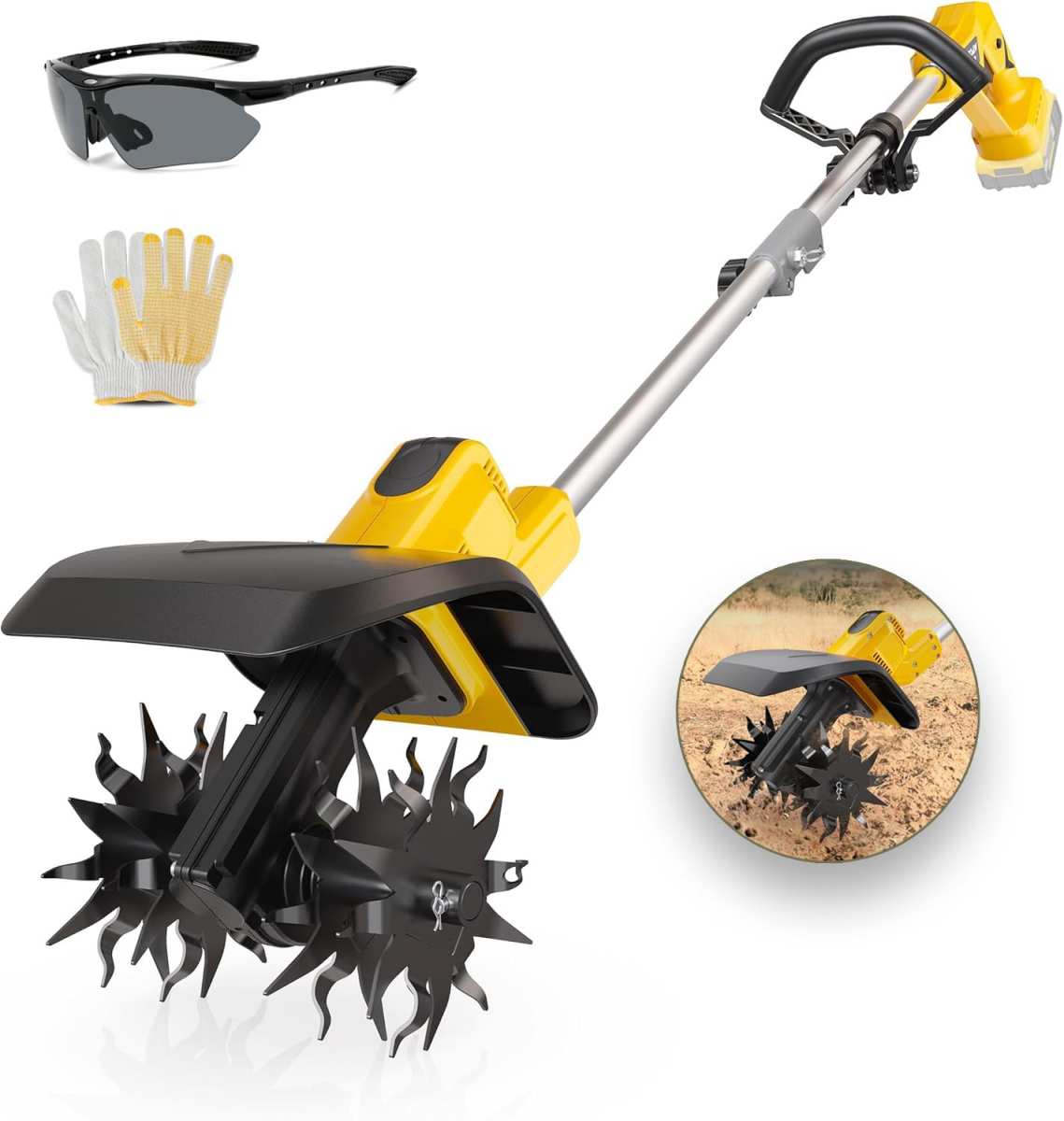 Cordless Tiller Cultivator Compatible with Dewalt 20V Battery, Electric Garden T