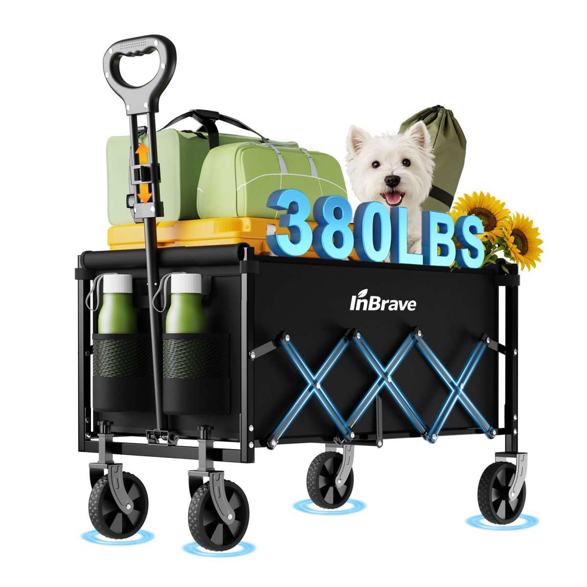Collapsible Wagon Cart Foldable Beach Wagon with All-Terrain Wheels - 380 LBS He