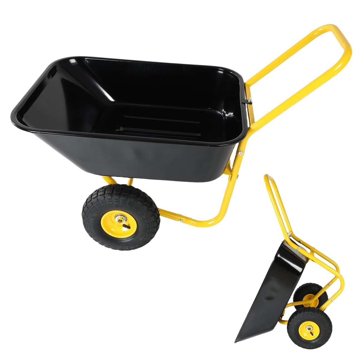 Dual Wheel Garden Wheelbarrow,Heavy Duty Yard Cart with 10“/15