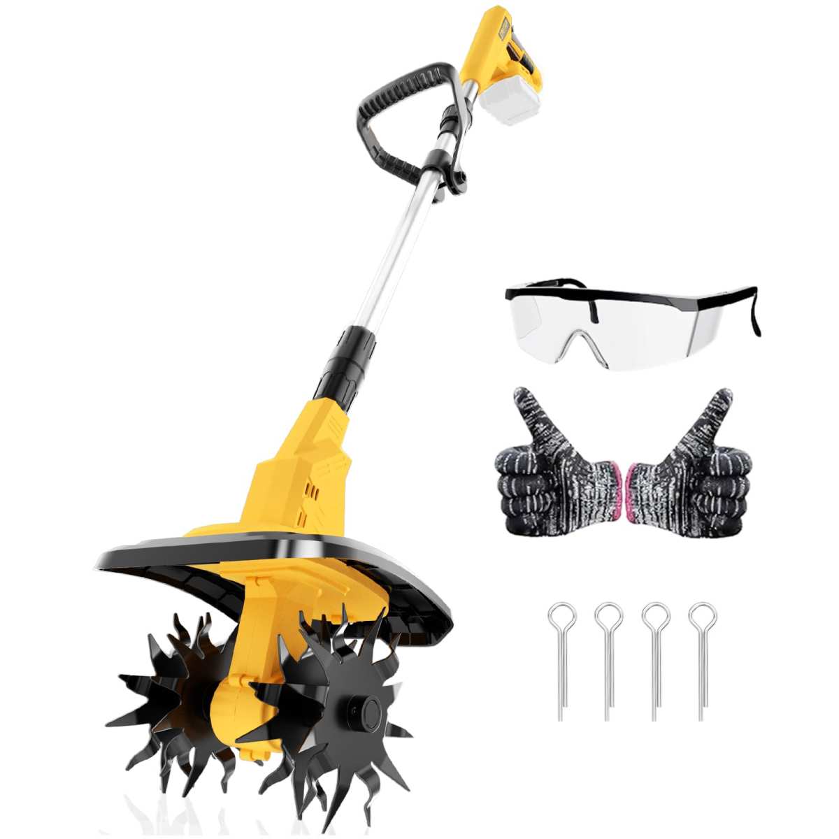 Cordless Tiller Cultivator for Dewalt 20V Battery, 360RPM Floding Electirc Garde