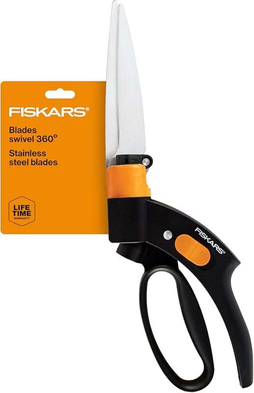 Fiskars Shear Ease Grass Shears with 360° Swivel Blade, Stainless Stee