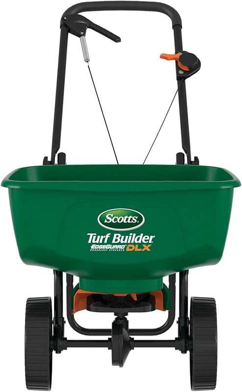 Scotts Turf Builder EdgeGuard DLX Broadcast Spreader - Holds 15,000 sq.ft. for Seed, Fertilizer, Salt & Ice Melt