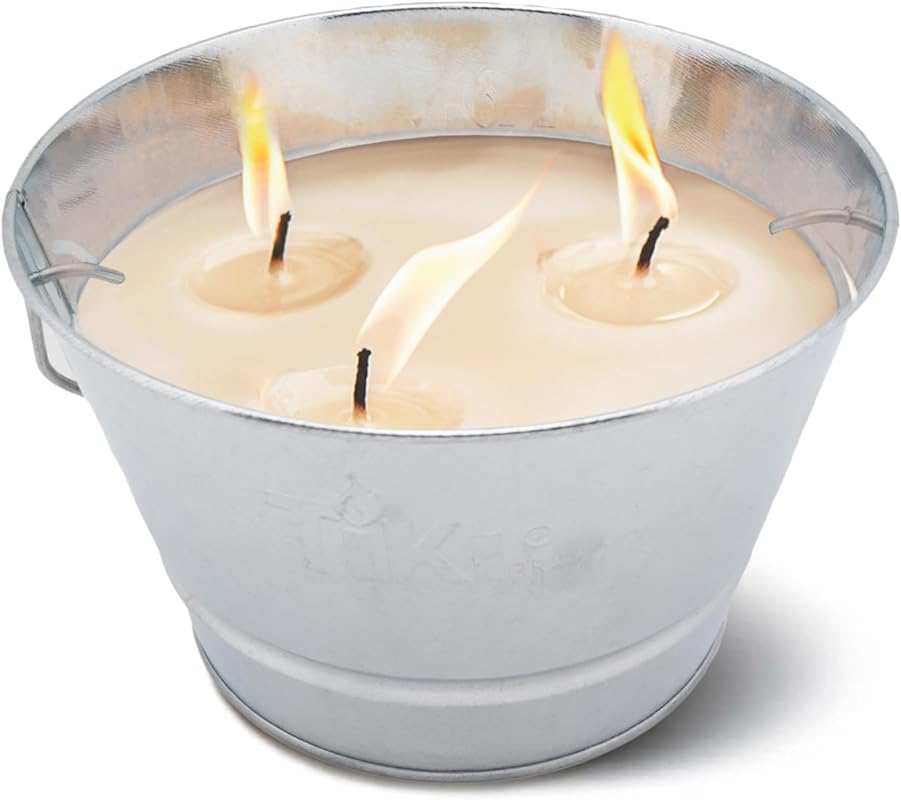 TIKI 28-Ounce Triple Wick Metal Bucket Citronella Candle with Lid for 