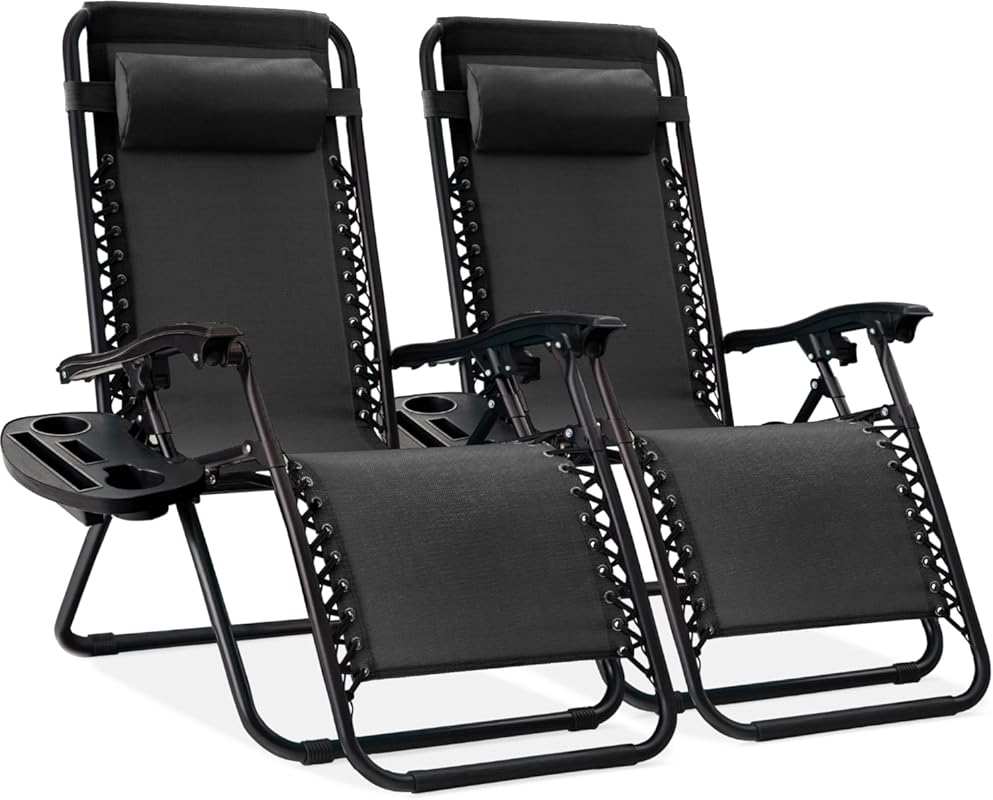 Best Choice Products Set of 2 Black Steel Mesh Zero Gravity Lounge Cha